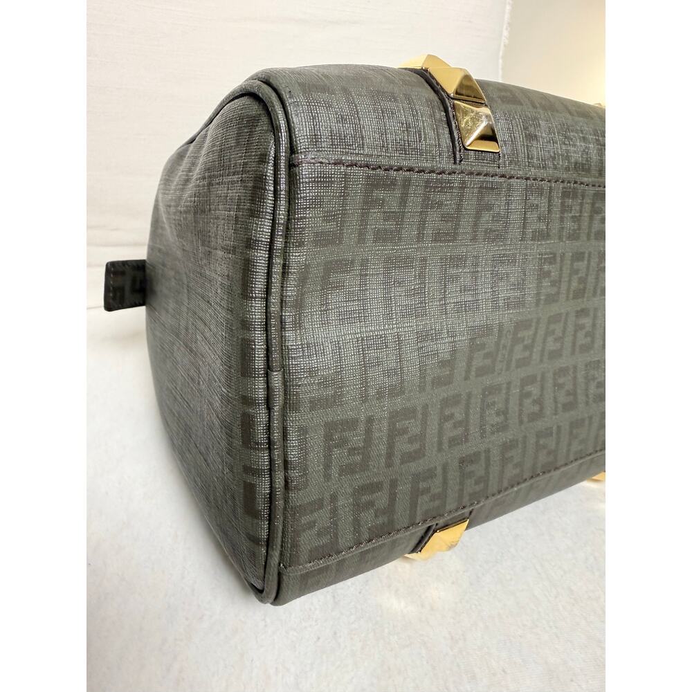 Authentic Fendi Zucca Studded Forever Bauletto Boston Bag Grey Spalmati Canvas - Picture 5 of 14